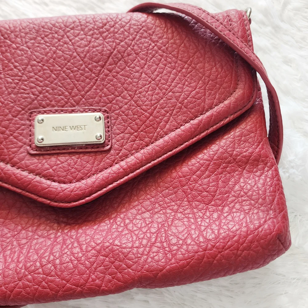 Nine West Red‎ Crossbody Bag with Textured Leather and Silver Hardware